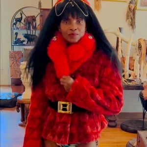 Designer Brand New Red fox, Burgundy sheared mink fur Reversible  coat  Jacket M